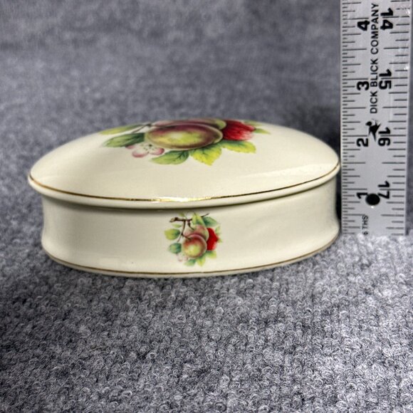 Vintage Formalities by Baum Bros Trinket Box Cream Gold Trim Fruit Print Dish - Picture 7 of 8